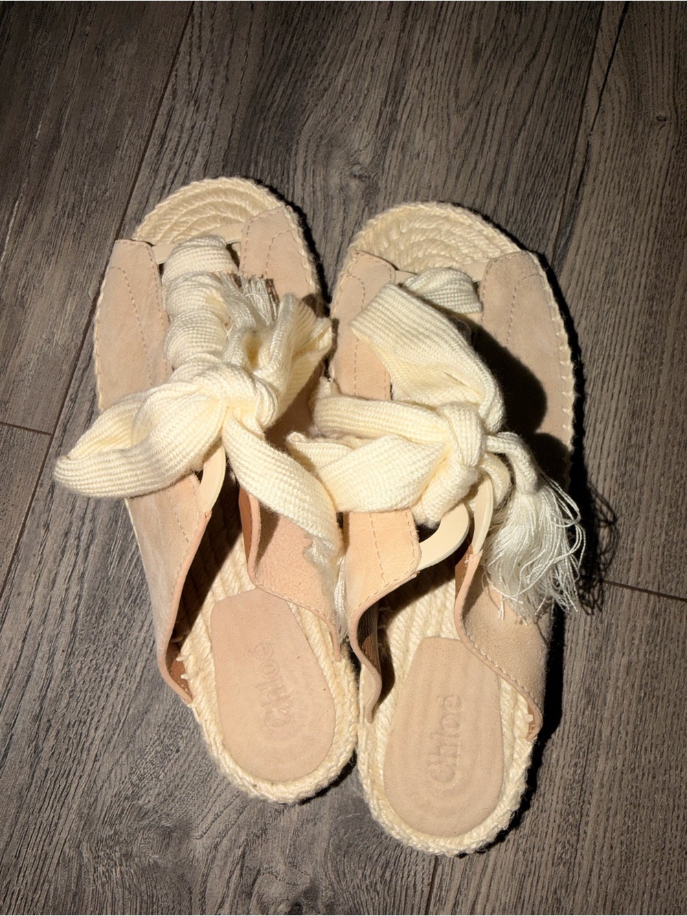 Chloé Knotted Cream Espadrille Slide Sandals